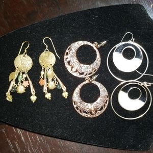 Three pairs dangling earrings